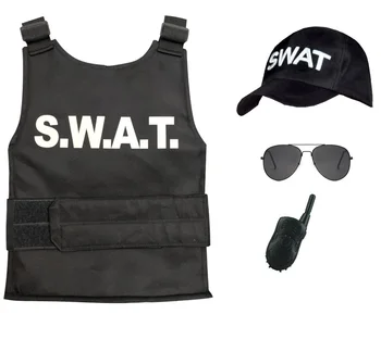 Bērniem Police Swat Bruņu Veste & Swat Klp Cepuri Tērpu, Masku Apģērbs 3-9years bērniem policists kostīms