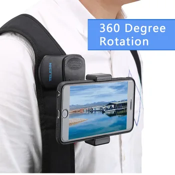 360 Grādu Rotācijas Mugursoma Skavu Stiprinājums GoPro Hero 7/6/5 xiaoyi Iphone Visu 3.5-6.8 Collu Cell phone live video Piederumi