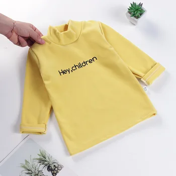 Burtu Drukāšanas Bērnu T-krekls Meitenēm vienkrāsainu Augsta Apkakle T Krekli 2020. Gada Rudenī Bērni Saglabāt Siltu Tshirts Zēni, Modes Topi