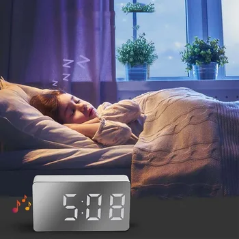 LED Daudzfunkcionāls Spogulis Pulkstenis Ciparu Signāla Atlikšanas Laika Parādīšana Nakts LCD Gaismas Galda Virsmā USB 5v/Nē Akumulatora Mājas Dekoru 1