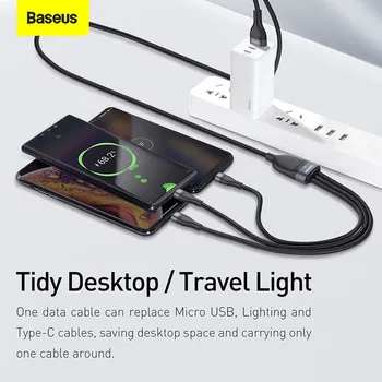 Baseus 40W 5.A 3 in 1 Datu Kabelis USB Tipa-C (Kabelis priekš iPhone USB, Micro Fast Charger for Huawei Lādētāja Kabeli Android