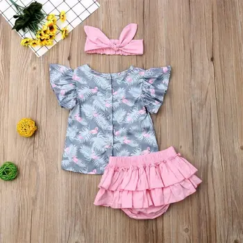 3pcs Baby Ziedu Top Savirmot PP Bikses Galvu Apģērbs Toddler Bērniem Meitene Apģērbs