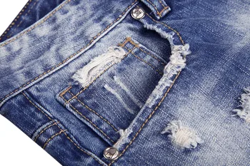 Modes ripped džinsi vīriešu Plāksteris Ubags Bikses Kabatas Džinsi Vīriešu džinsa bikses taisni retro jean vīriešiem problemātisko džinsi caurums