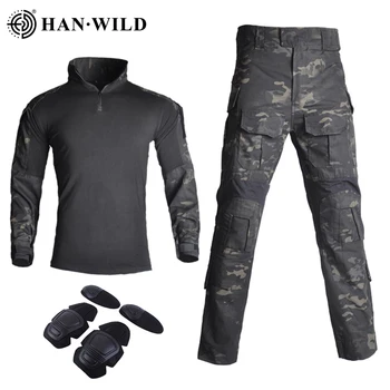 Taktiskā Maskēties G3 Militāro formas tērpu Apģērbs, Vīriešu Uzvalku ASV Armijas Apģērbs Airsoft Militāro Kaujas Krekls + Kravas Bikses ceļsargus