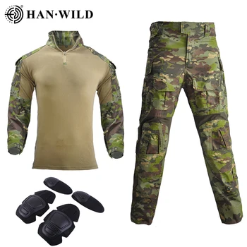 Taktiskā Maskēties G3 Militāro formas tērpu Apģērbs, Vīriešu Uzvalku ASV Armijas Apģērbs Airsoft Militāro Kaujas Krekls + Kravas Bikses ceļsargus