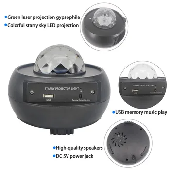 Zvaigžņu Nakts Gaismas Projektors Sky Projektoru Bluetooth LED Balss Kontroles Tālvadības Okeāna Projektoru Gaismas Lāzera Gaismas Mūziku