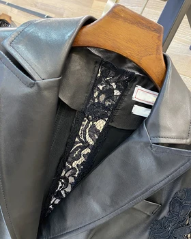 Jaunu zīmolu īstas ādas jaka raibs Bud zīda garām piedurknēm savukārt apkakle drēbes dāmas virsdrēbes