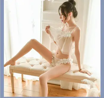 Balts Baby Lelle Seksīga Erotiskā Milzīgais Apakšveļa Kostīmu Lenceria Eksotisku Apģērbu Ultra-plānas Īsa Babydoll Seksīga Erotiskā Dzimuma Drēbes Karstā