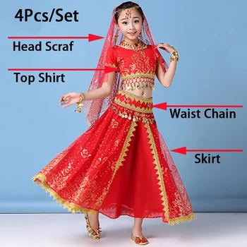 Vēdera Deju Tērpu komplekts Bērniem Vēdera Deju Svārki Meitenēm, Bollywood Dejas Kleita Posmā Konkurenci Indijas Deju Apģērbu