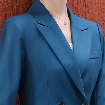 Zila Tērpi Sievietēm Pavasarī Ir 2021. Jauno Augstas Klases Temperaments Oficiālu Buiness Slim Žakete Aand Bikses Biroja Dāmas Modes Darbu Valkā