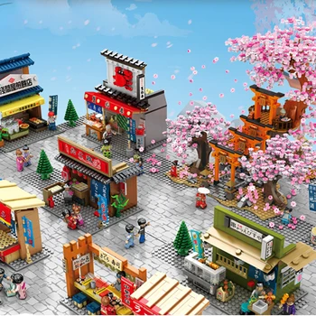1167PCS Mazām Daļiņām, Celtniecības Bloki, Bērnu Izglītības Saliktas Rotaļlietas Sakura Street View Rotaļlietas Bērniem