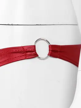 Sieviešu Dāmas Apakšveļas Komplekts Pole Eksotisko Tērpu Apģērbu Clubwear Spīdīga Metāla Lakādas Bikini Krūšturis, Biksītes ar Kāju Piedurknēm
