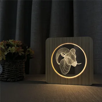 Kazas, Savvaļas Dzīvnieku 3D LED Arylic Koka Nakts Lampas Galda Gaismas Slēdzi Kontroles Griešanai Lampas Bērnu Telpu Dekorēšana Dāvanu