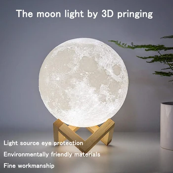 ZK20 LED Nakts Gaisma 3D Drukas Mēness Lampas Uzlādējams Krāsu Mainīt Lampas Bērnu Nakts Lampas, 3D Gaismas Pieskāriens Mēness Mājās