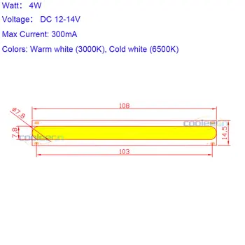 5gab/daudz 108*15mm 12V COB LED Strip Gaismas Diožu Silts Cool Balta 4W Apgaismojums Avots Auto Auto Lukturi Darba Gaismas DIY