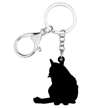WEVENI Akrila Melna Bombeja Kaķis Keychains Atslēgu Ķēdes Dzīvnieks Kaķēns Atslēgu Gredzens Rotaslietas Bērniem, Sievietēm Moderns Dāvanu Automašīnu Dekorēšana