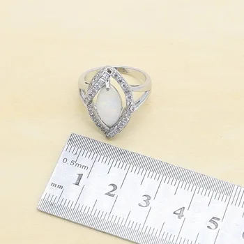 Sudraba Juvelierizstrādājumu komplekti Sieviešu Klasisko 925 Sterling Silver White Opal Gredzens, Auskari Kulons Uzstādīt Modes Rotaslietas