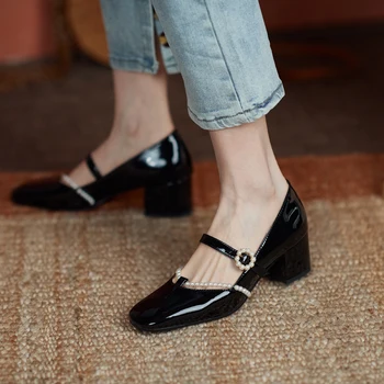 2020 modes tendence sprādzes dizainu rudens biezs papēdis vienas kurpes retro stila vidēja papēža visu maču sieviešu kurpes