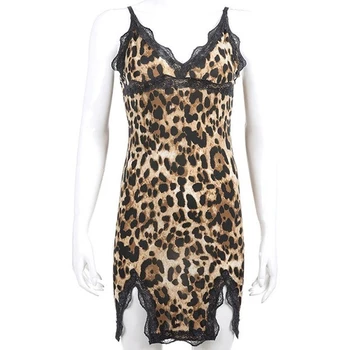 Sexy Lingerie Leopard Pidžamas Sieviešu Nightdress Mežģīnes, Seksīgs Zīda Pidžamas Dāmām Naktsveļu Pijama Mujer Pyjama Ar Krūšu Pad