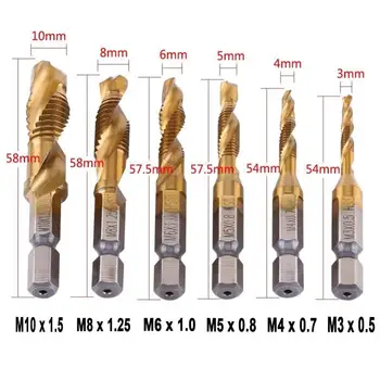 6Pcs M3-M10 Skrūvēm Kāta Titāna Pārklājumu HSS Skrūvju Vītne, Metriska Pieskarieties Urbju Rokas instrumenti, Skrūves Pieskarieties Bit Set