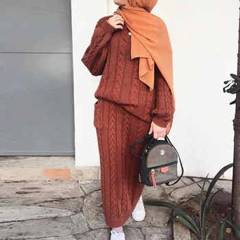 Ziemas Džemperis Abaya Dubaija Turcija Musulmaņu Komplekti Kleita, Hijab Caftan Kaftan Islāmu Apģērbu Abayas Sieviešu Drēbes Musulman Komplekti