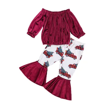 0-ź5 y Modes Baby Meiteņu Apģērbu Komplekti, Samta garām Piedurknēm Pie Pleca Topi Drukāt Izlīdzināšanu Bikses 2gab Rudens Apģērbs