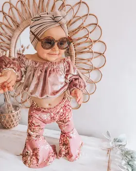0-ź5 y Modes Baby Meiteņu Apģērbu Komplekti, Samta garām Piedurknēm Pie Pleca Topi Drukāt Izlīdzināšanu Bikses 2gab Rudens Apģērbs