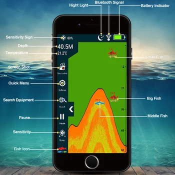 Erchang Portatīvo Sonar Fish Finder Lampas Bluetooth Bezvadu Sonar Iphone Zivju Lampas 36M/118ft Dziļums Echo Sounder Jūras Zvejas