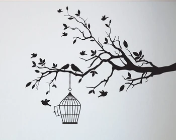 Koka Sienas Decal Uzlīmes Guļamistaba dzīvības koku saknes putni, kas peld prom mājas dekori Putnu būros. A7-009