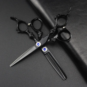Pielāgot logo japānas tērauda ar 6 collu, black dragon frizētava šķēres piegriešanai frizētava matu Retināšanas friziera šķēres šķēres