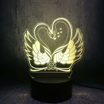 Jauns Romantisks Rožu Dubultā Gulbis 3D USB LED Lampa Lover Kiss Stila Saldā Sirds 7 Krāsas, mainīt Slīpumu, Garastāvokli Nakts Gaismas Dekori
