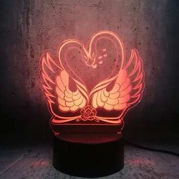 Jauns Romantisks Rožu Dubultā Gulbis 3D USB LED Lampa Lover Kiss Stila Saldā Sirds 7 Krāsas, mainīt Slīpumu, Garastāvokli Nakts Gaismas Dekori