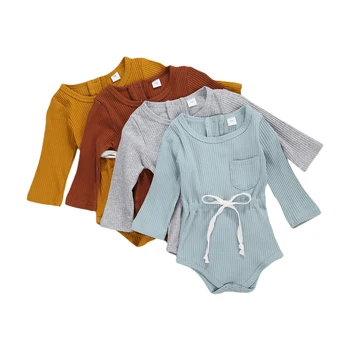 Jaundzimušais Meitenes Ar Garām Piedurknēm Kabatas Bodysuit Modes Toddler Aukliņu Tīrtoņa Krāsu Romper