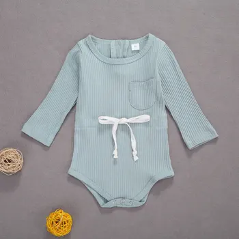 Jaundzimušais Meitenes Ar Garām Piedurknēm Kabatas Bodysuit Modes Toddler Aukliņu Tīrtoņa Krāsu Romper