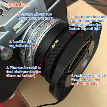 Haoge Kvadrātveida Metāla Objektīva Pārsegs ar 49mm Adaptera Gredzens ar Klp, par Fujifilm Fuji FinePix X100 X100S X100T X70 X100F X100V Kamera