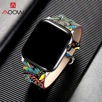 PU Ādas Siksna Watchband Apple Noskatīties 4 5 40mm 44mm 38mm 42mm Bohemia Stils Drukas Aizstāt Aproce Joslas iWatch 1 2 3