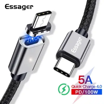 Essager Magnētisko USB C Tipa Kabeli 5.A Ātrās Uzlādes Veidu-C Auklas Magnēts Lādētāju Huawei P30 P20 Mate 30 Xiaomi mi 10 USBC Kabelis