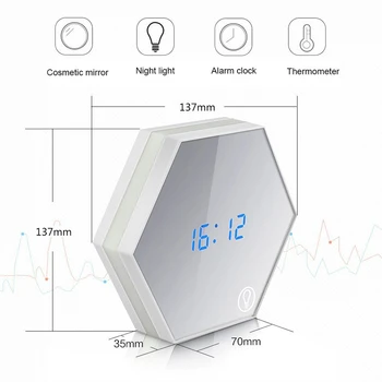 1gb daudzfunkcionālu Touch Sensoru Led Digitālais Modinātājs, Nakts Gaismas Temperatūras Displejs Galda Lampa Aplauzums Spogulis Ceļojumu Pulksteņi