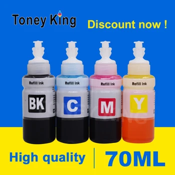 Toney Karalis Printer Ink Bottle 70ml Tinta Tintes Uzpildes Komplekti Epson T664 T6641 Kārtridži L222 L200 L300 L301 L310 Printeri