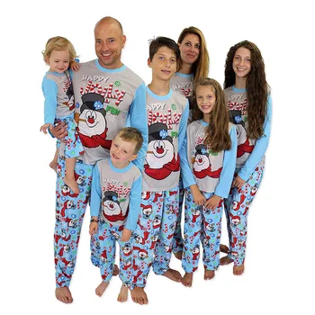 Ģimenes Saskaņošanas Apģērbs Vecāks Bērns Divas Gabals Garām Piedurknēm Zēniem, Meitenēm, Kokvilnas Ziemassvētku Sniegavīrs Print T-Krekls, Bikses, Pidžamas