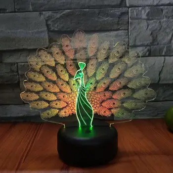 Pāvs lai Atvērtu Ekrāna 3d Vizuālo Nakts Gaisma Radošo Krāsains Usb Led Gaismas Pieskāriens Uzlādes indikators Dzimšanas dienas Dāvanu 3D Lampas