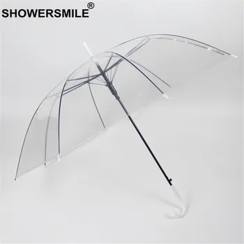 SHOWERSMILE Caurspīdīgu Lietussargu Lietus Sieviešu POE Ilgi-Rokturi Pieaugušo Jumta Skaidri Redzēt Cauri Plastmasas Unisex Parapluie