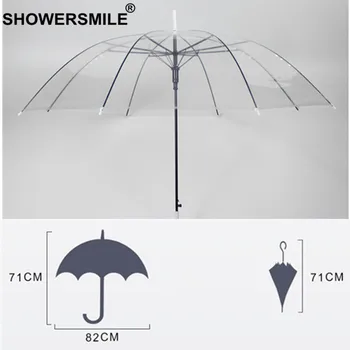 SHOWERSMILE Caurspīdīgu Lietussargu Lietus Sieviešu POE Ilgi-Rokturi Pieaugušo Jumta Skaidri Redzēt Cauri Plastmasas Unisex Parapluie