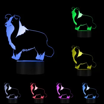 Kollijs Skotu aitu suns LED Optiskā ilūzija Nakts Gaismas Displeju Galda Lampa Robežu Kollijs Portrets Miegains Gaismas Kids Istabas Dekors