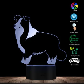 Kollijs Skotu aitu suns LED Optiskā ilūzija Nakts Gaismas Displeju Galda Lampa Robežu Kollijs Portrets Miegains Gaismas Kids Istabas Dekors