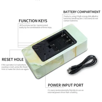 Atlikt Daudzfunkciju LED Modinātājs Marmora elektroniskais skaņas Kontrole Uzrādi Laiku, Nakts Tabulu Desktop Pulkstenis Despertador