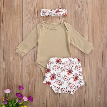 Ma&Mazulim 0-18M Ziedu Jaundzimušā bērna Baby Girl Apģērbu Komplekts Trikotāžas Romper Ruffles Ziedu Bikses Rudens Tērpiem Gudrs