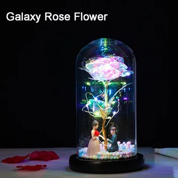 Dropshipping 2020. gadam Galaxy Rožu Mirgo Ziedi Kolba ar Stikla Kupolu Valentīna Diena, Dzimšanas dienas Dāvanas, Kāzu Dekorēšana