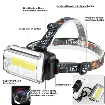 10000LM Super spilgti COB LED Lukturu DC Uzlādējams Lukturis 3Modes Ūdensizturīgs Vadītājs Lāpu gaismas 18650 Akumulatoru, Medībām