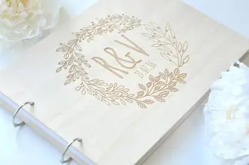 Personalizētu GuestBook vainags, dārza kāzu Iegravēts Koka Viesu Grāmatu, ziedu kāzu dekori